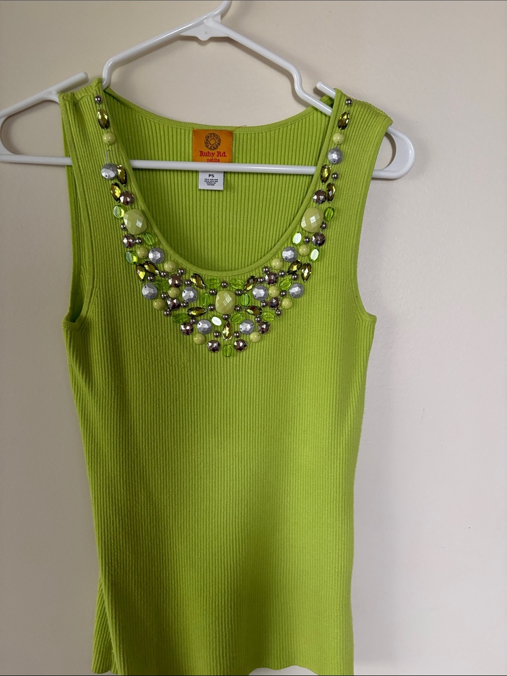 Ruby Rd. Lime Green Jeweled Ribbed Tank Top